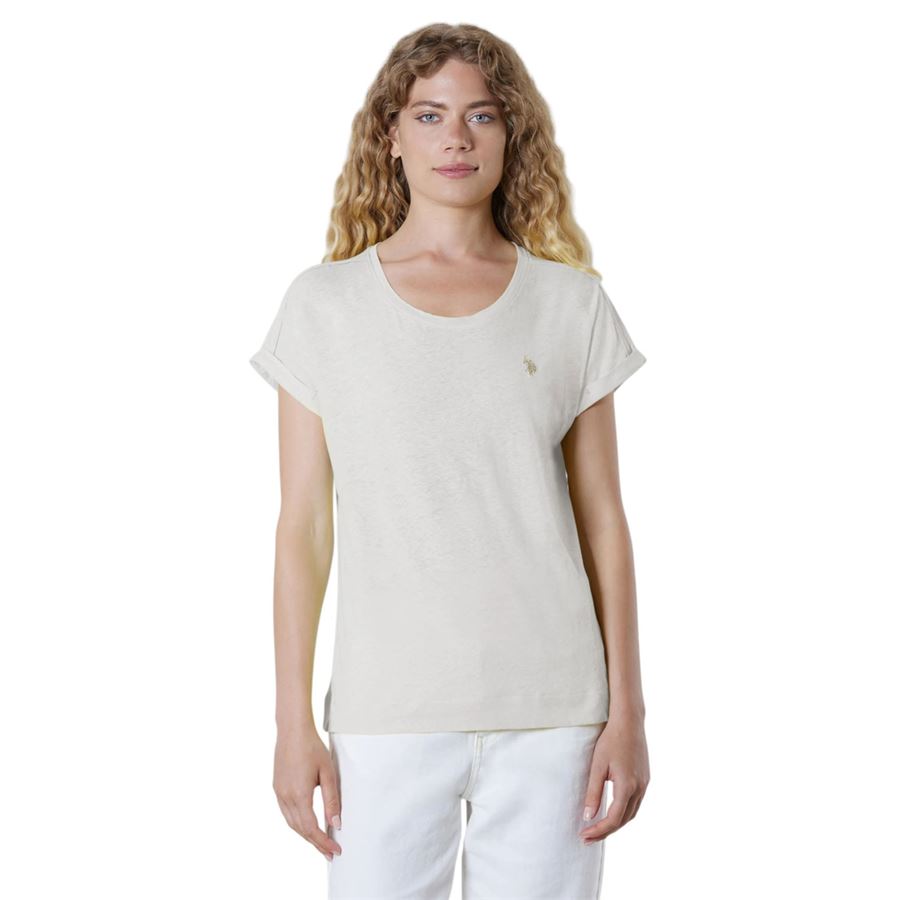 T-shirt girocollo da donna in misto cotone e lino U.S. Polo Assn | US41354011101